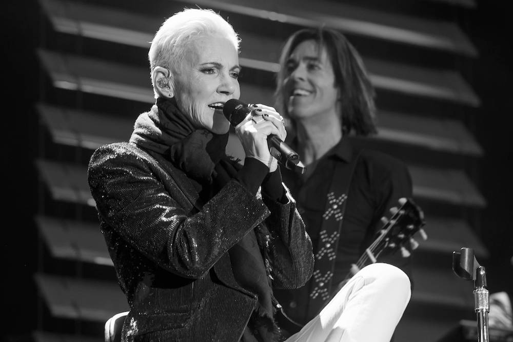 Marie Fredriksson und Per Gessle als Roxette in Dresden im Jahr 2015. 