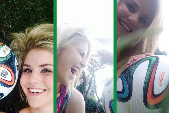 Beatrice Egli freut sich über den Start der Fußball-Weltmeisterschaft 2014. Beatrice Egli WM-Start