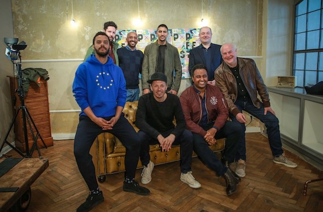 Michi Beck (Fantastischen Vier) Andreas Bourani (PxP-Allstars) Denyo (Beginner) Max Herre (Freundeskreis) Fetsum Sebhat und Tedros Tewelde (PxP-Initiatoren) Dieter Semmelmann (Semmel Concerts Entertainment GmbH) auf der Pressekonferenz zum Benefiz-Festival PEACE x PEACE im Shusta Salon in der Rosenthaler Strasse in Berlin. Michi Beck (Fantastischen Vier) Andreas Bourani (PxP-Allstars) Denyo (Beginner) Max Herre (Freundeskreis) Fetsum Sebhat und T