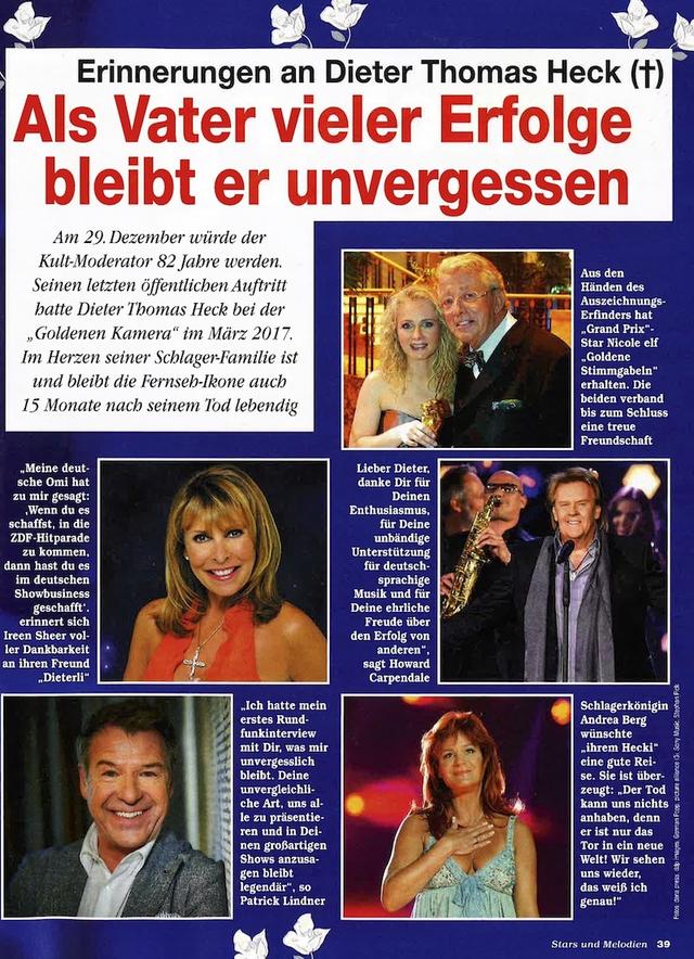 Dieter Thomas Heck bleibt unvergessen. Eine Seite aus der neuen „Stars und Melodien“. Dieter Thomas Heck bleibt unvergessen. Eine Seite aus der neuen „Stars und Melodien“.