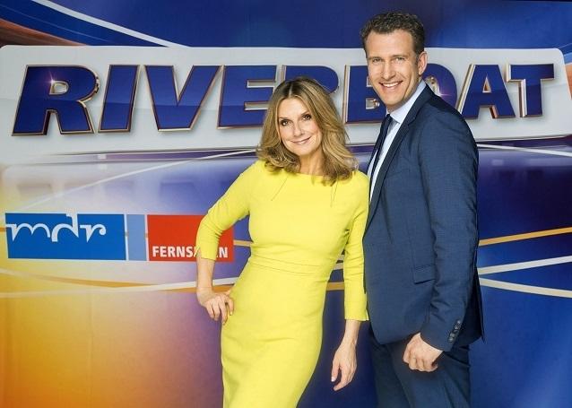 Kim Fisher und René Kindermann präsentieren heute, am 15. Juli 2016, das Riverboat im MDR Fernsehen. Kim Fisher René Kindermann Riverboat