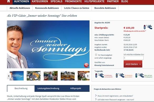 Als VIP-Gast bei Immer wieder sonntags? Oder eine signierte Schallplatte von Peter Maffay? United Charity Immer wieder sonntags