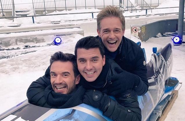Da will man direkt mitfahren! KLUBBB3 präsentieren sich als gut gelauntes Bob-Team mit Steuermann Florian Silbereisen. KLUbbb3 bob