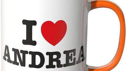 Wandkings® Tasse mit Spruch: „I LOVE ANDREA“ in Orange