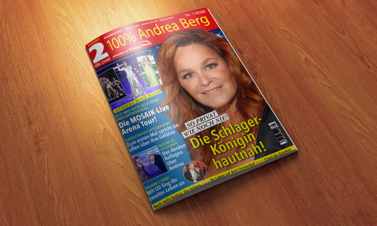 Das exklusive Sonderheft “100 % Andrea Berg” gibt es ab sofort für gerade einmal 2,90 Ôé¼ am Kiosk sowie unter der Telefonnummer 01 80 6 / 01 29 06 (Mo. – Fr. von 8 – 20 Uhr) und rund um die Uhr über schlagerplanet@meine-zeitschrift.de. Nur so lange der Vorrat reicht. Holt es euch!