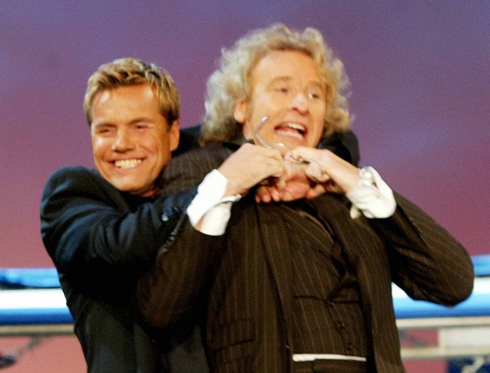 Da war die Welt zwischen den beiden noch in Ordnung: Dieter Bohlen und Thomas Gottschalk bei “Wetten, dass..?” im Jahr 2003.