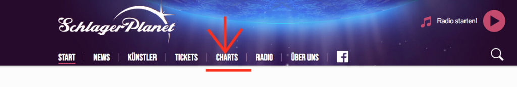 Schlagerfan Charts im Menü auf der Startseite von SchlagerPlanet.com.