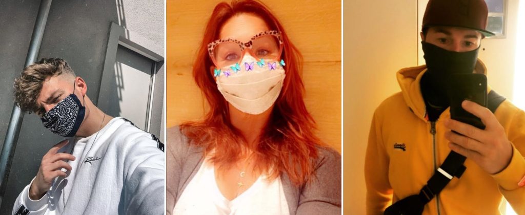 Karsten Walter von Feuerherz, Andrea Berg und Lukas Cordalis mit Atemmaske.