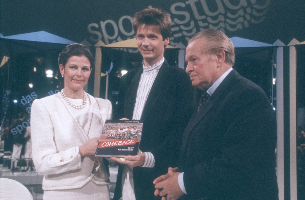 Königin Silvia von Schweden mit Günther Jauch und Willi Daume, 1988