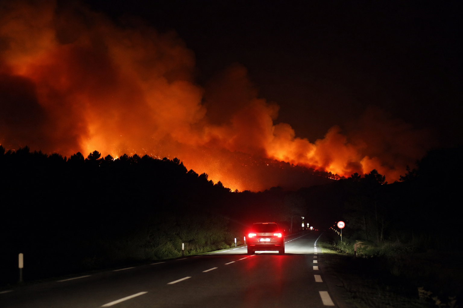 Symbolbild eines Waldbrands an der französischen Küste bei Nacht