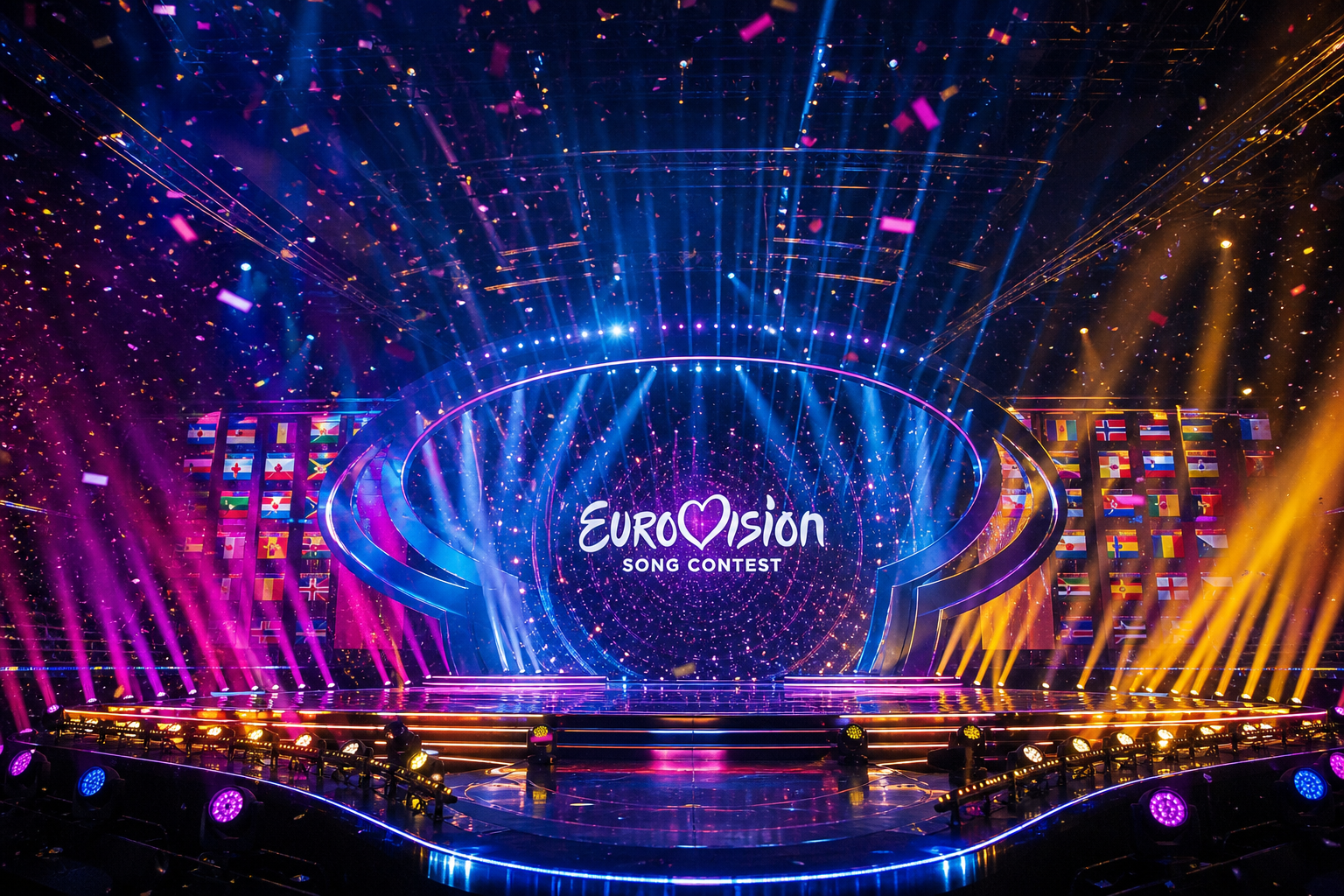 Bunt beleuchtete Eurovision-Bühne als Symbolbild für Kanadas ESC-Teilnahme