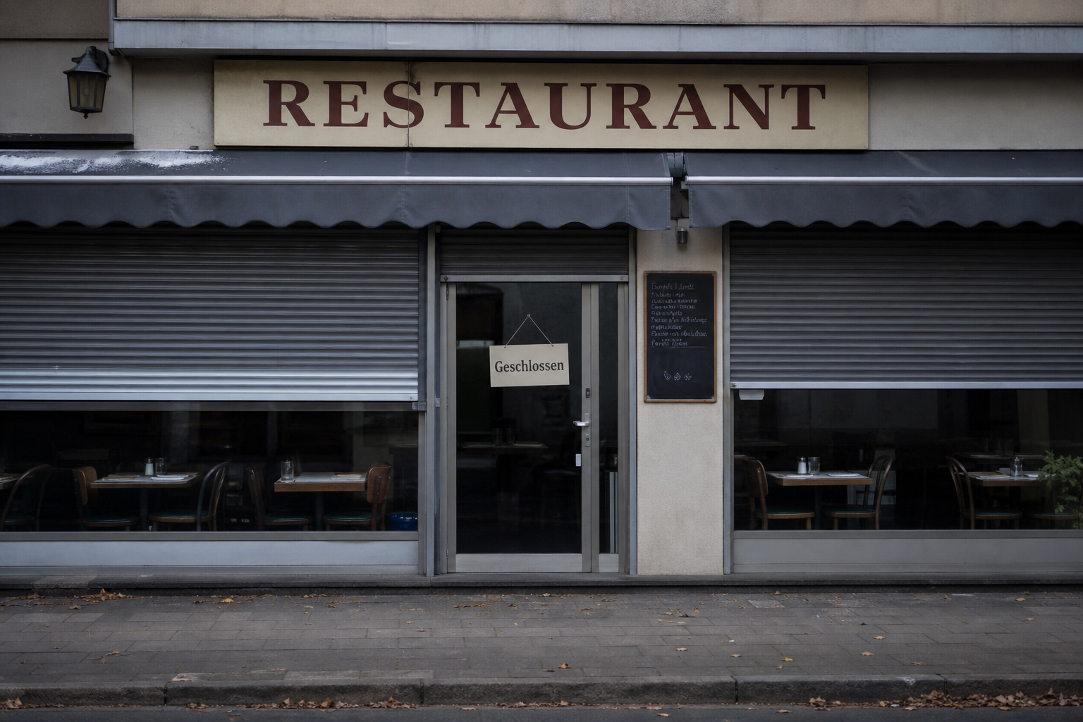 Symbolbild eines geschlossenen Restaurants mit heruntergelassenen Rollläden