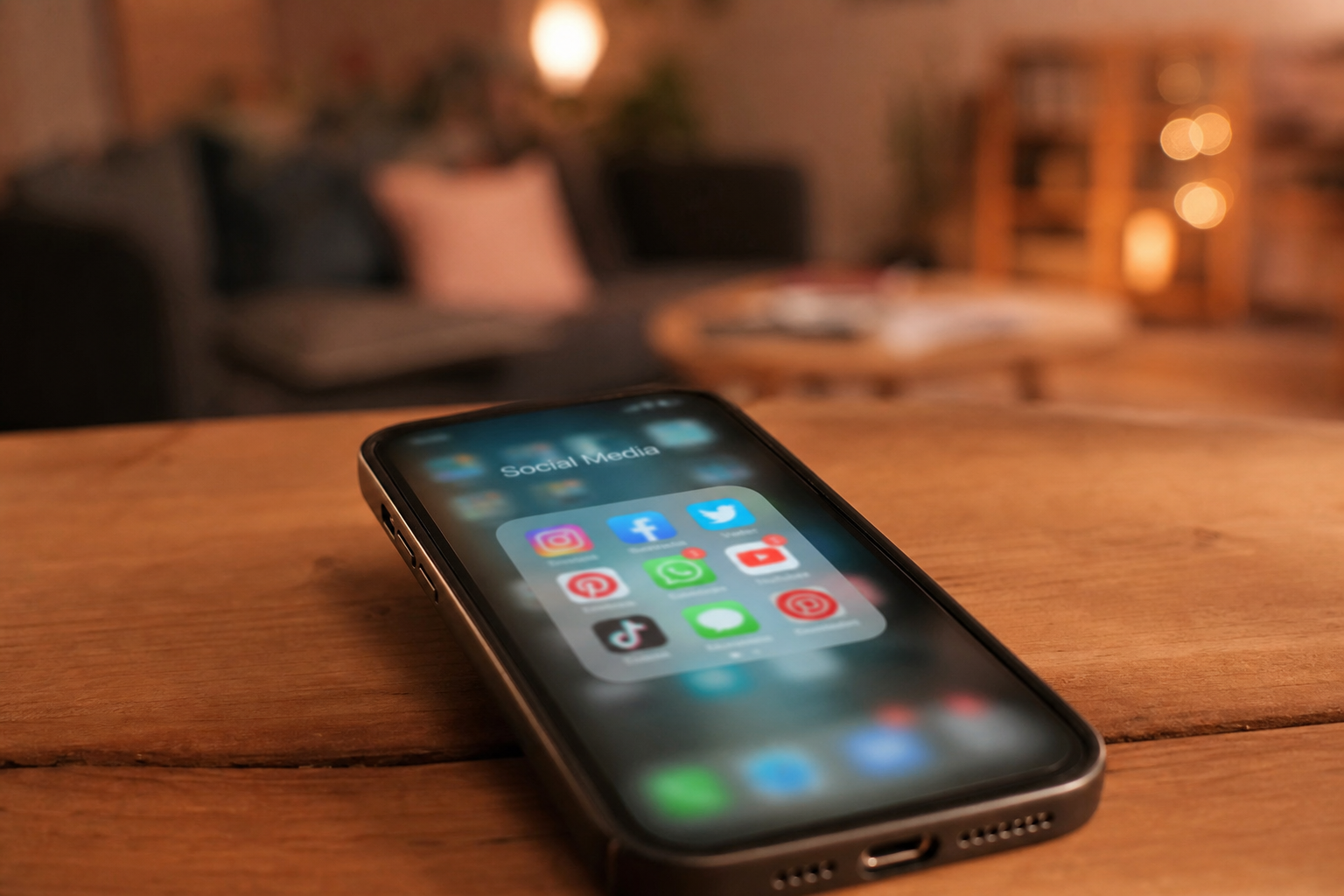 Symbolbild: Smartphone mit Social-Media-Apps liegt auf einem Tisch