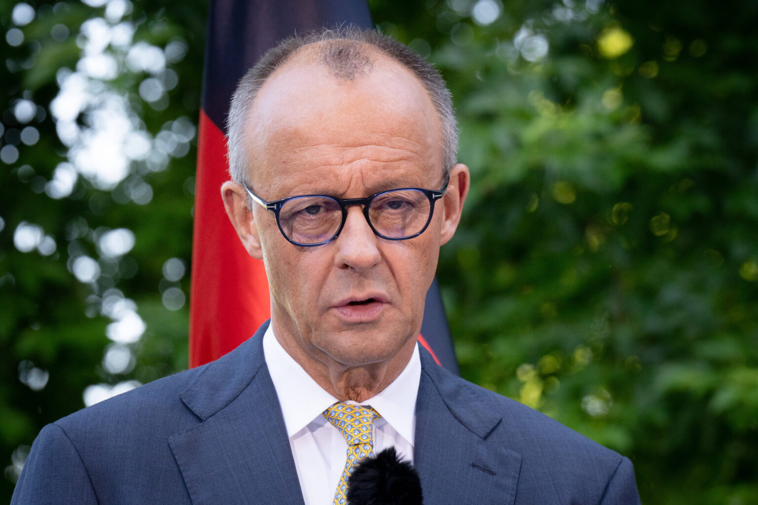 Bundeskanzler Friedrich Merz bei einem Pressestatement im Bundeskanzleramt in Berlin
