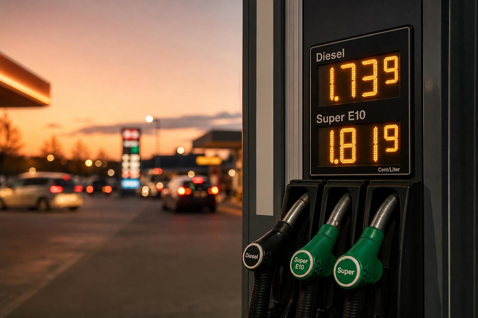 Zapfsäule an einer Tankstelle in Deutschland, Symbolbild für steigende Spritpreise