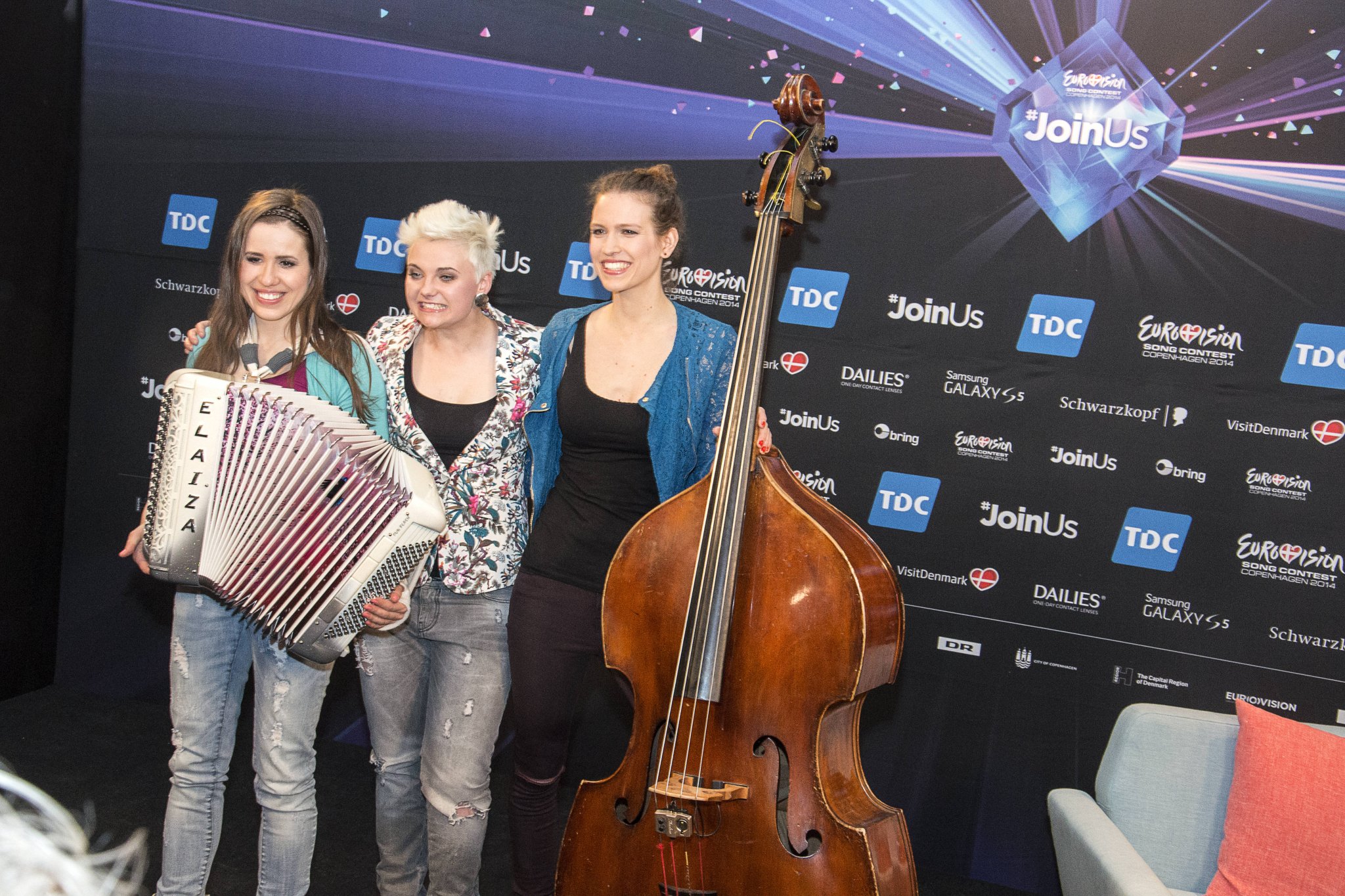 Die Band Elaiza mit Sängerin Ela Steinmetz beim ESC 2014 im Pressezentrum in Kopenhagen