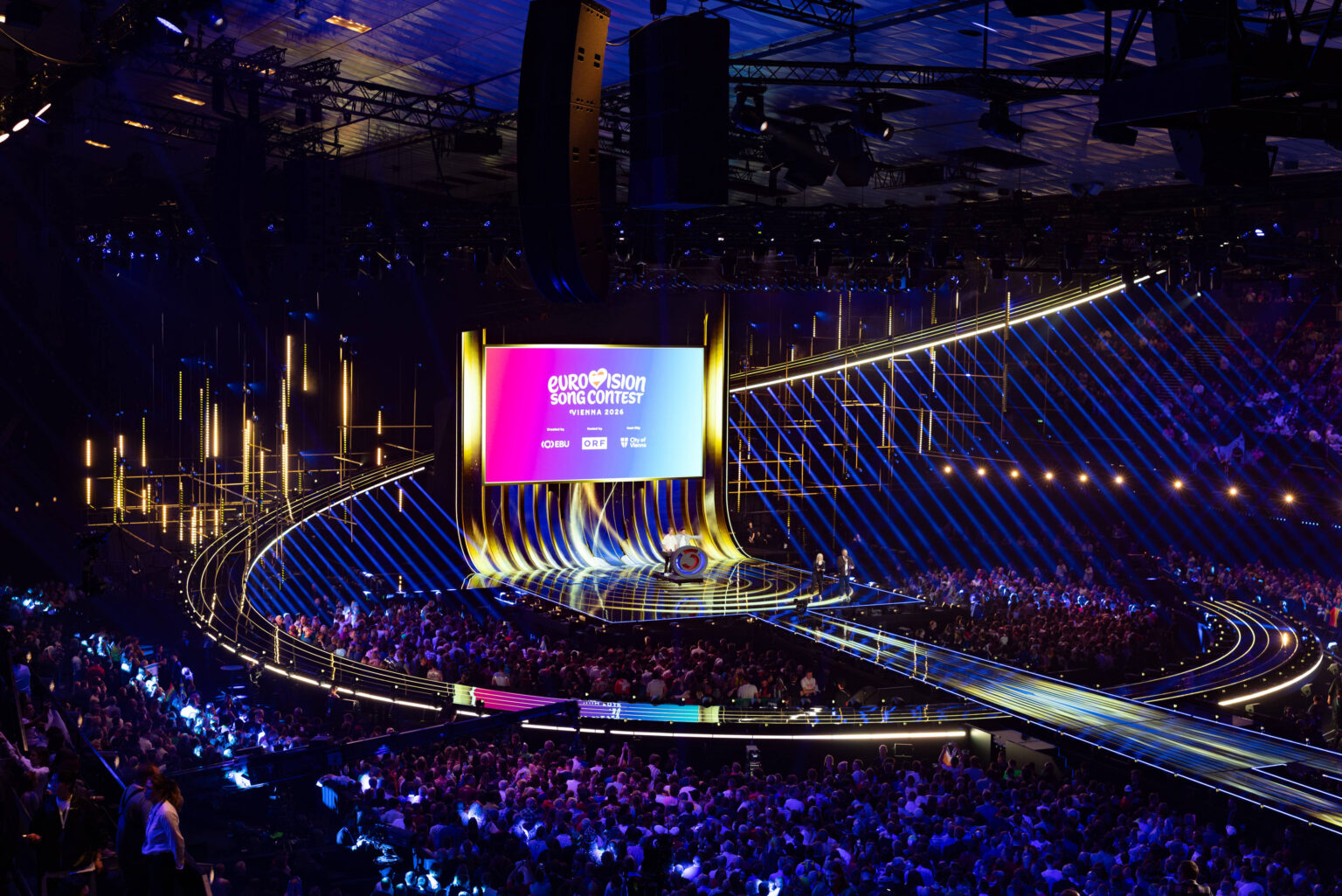 Bühne des Eurovision Song Contest 2026 in der Wiener Stadthalle